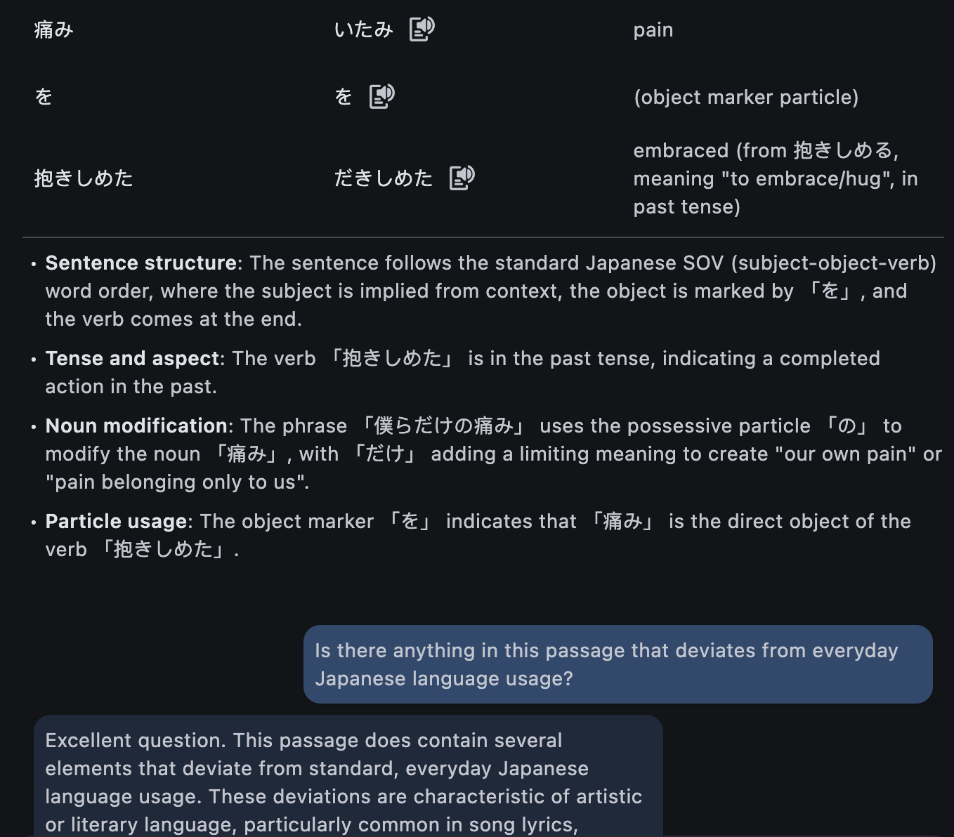 Chat mode interface for asking follow-up questions after translation